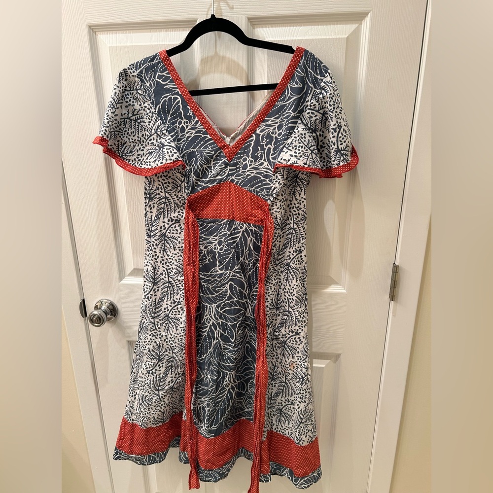 Blue Patterned Wrap London Dress - size M